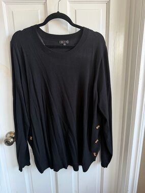 Women’s Black Crewneck Sweater with Side Button Detail
